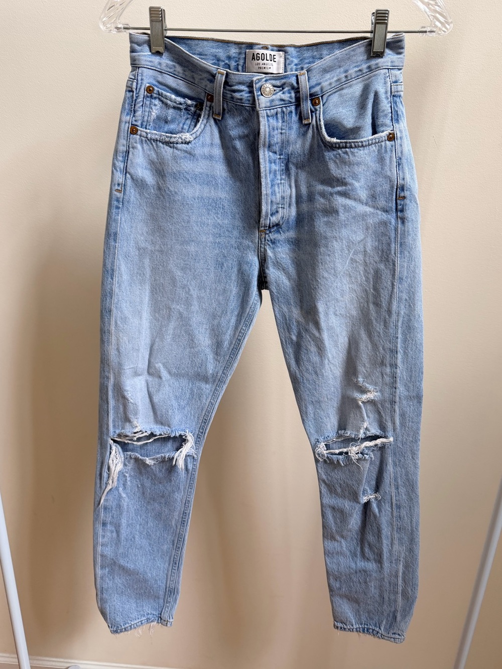 Agolde Jamie High Rise Classic Tapered Jeans light wash distressed Sz 25